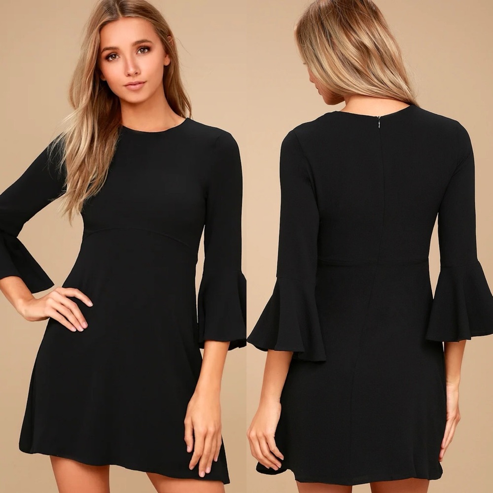 Lulus | Center of Attention Black Flounce Sleeve Dress
